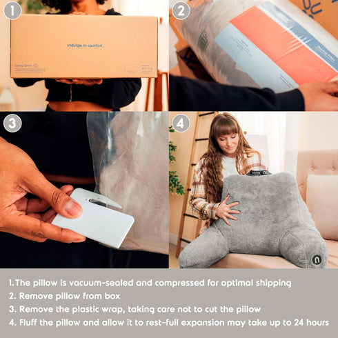 Nestl Fur Reading Pillow, Stylish Back Pillow for Bed Sitting Up, Faux Fur Bed Chair Pillow with Arms, Reading Pillows