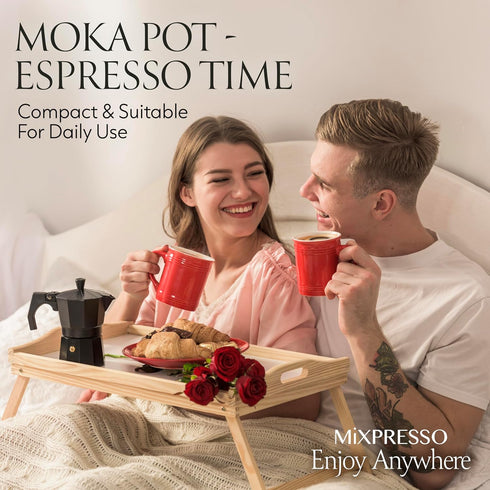 Mixpresso Black 3 Cup Moka Pot, Classic Italian Coffee Maker for Gas, Electric Stove Top, Makes 3 Espresso Cups