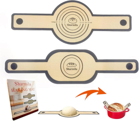 Sharmila 2Pcs Oval and Round Silicone Bread Sling for Dutch Oven, Non-Stick Baking Mat, Sourdough Supplies