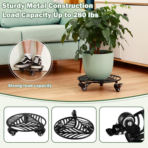 1 Pack 12 inches 3 Large Metal Plant Caddy with PU Metal Wheels Rolling Plant Stand with Casters Indoor Outdoor Wheeled