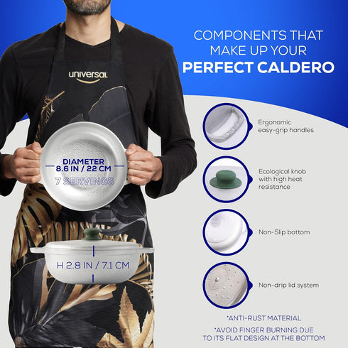 Universal Small Caldero 7 Cups - 2.4 QT Stainless Aluminum Pot, Even Heat Distribution, Ideal for Cooking