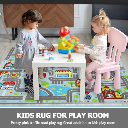 6.6x5.0ft Capslpad Kid Rug for Playroom Sky Blue Play Rug Traffic Road Car Play Mat Educational Learning Area Rug
