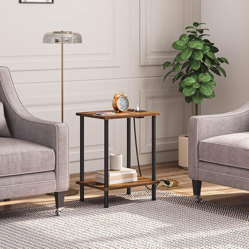 2-Layer BF09UBZ01 HOOBRO Side Table with Charging Station, Small End Table with USB Port and Outlet, Nightstand