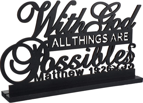 Jetec Inspirational Table Art with Positive Sign 'God All Things Are Possible' Home Decoration, Motivational Wooden