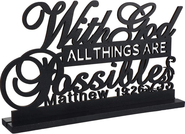 Jetec Inspirational Table Art with Positive Sign 'God All Things Are Possible' Home Decoration, Motivational Wooden
