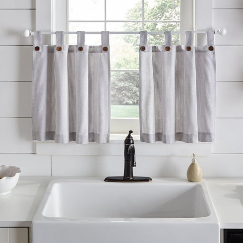 Elrene Home Fashions Tucker Ticking Stripe Tier Window Curtains - 30" x 36", Set of 2, Gray