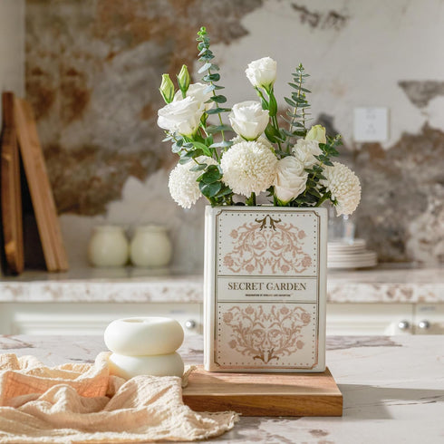 Ceramic Book-Shaped Vase for Flowers, Book Lovers Gifts Planter Pot, Aesthetic Room Decor Cute Unique Flowers Vases