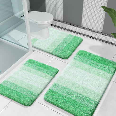 OLANLY Luxury Bathroom Rug Set - 2 Piece Soft Absorbent Microfiber Bath Rugs, Non-Slip Bath Carpet (Green)