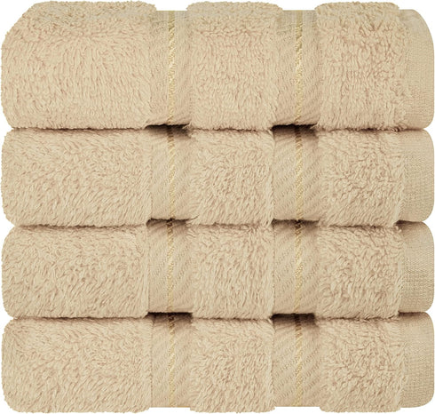 American Soft Linen Luxury Washcloths, 600 GSM 100% Cotton, 4 Piece Set, Beige