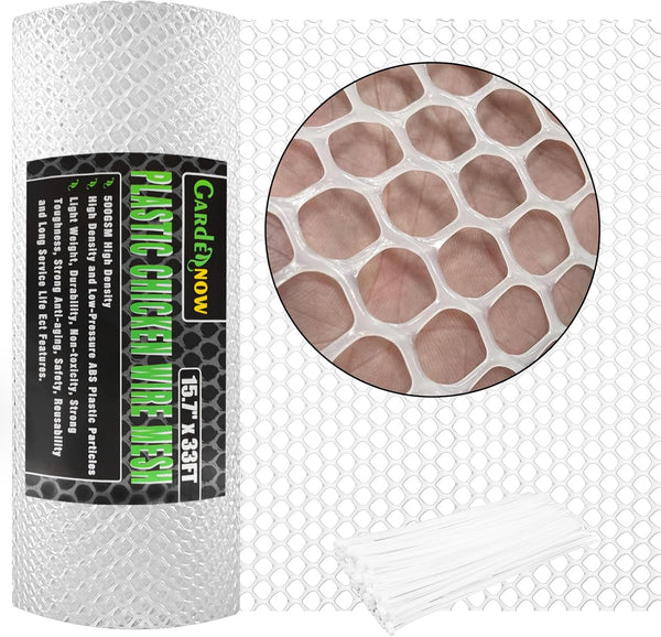 GardenNow Upgraded 15.7IN x 33FT ABS Plastic Chicken White Wire Fence Mesh, Poultry