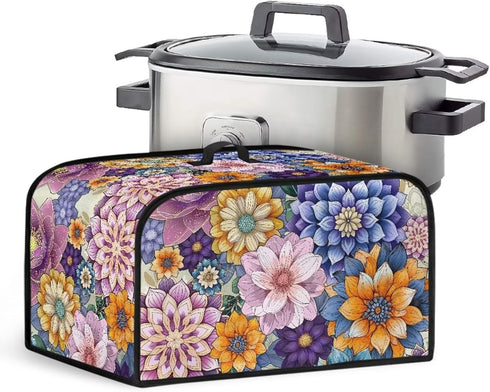 Hippie Flower Slow Cooker Cover, Oval Crock Pot Dust Cover with Handle, Easy to Clean for Home Kitchen