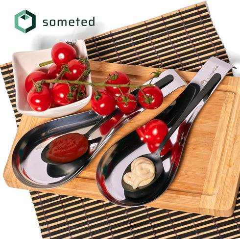Large Stainless Steel Spoon Rest, Metal Ladle Rest Utensil for Kitchen Counter, Stylish Silver Spoon Holder