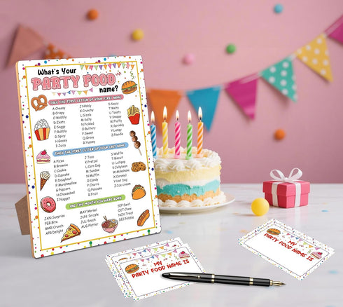 Mysrin Game,30 68 Party Food Party Decor, What is Your Party Food Name Stickers, Perfect for Birthday Party Activities