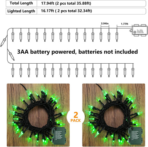 17.94ft 50 8 BrizLabs Green String Lights, LED Christmas Lights, Modes Battery Green Xmas Lights Indoor/Outdoor, Mini