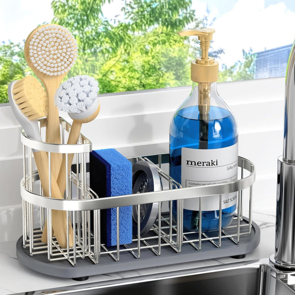 Sponge Holder for Kitchen Sink with High Brush Holder, [Stay-Dry Anywhere &