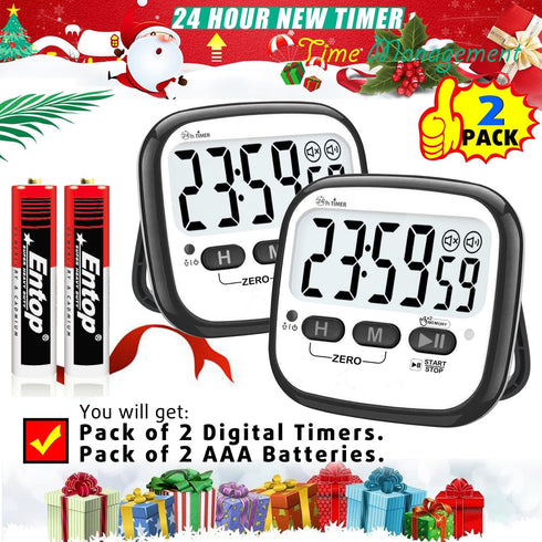 Digital Kitchen Timer for Cooking, Countdown Timer for Kids, Classroom, Egg Timer, Stopwatch - Pack of 2