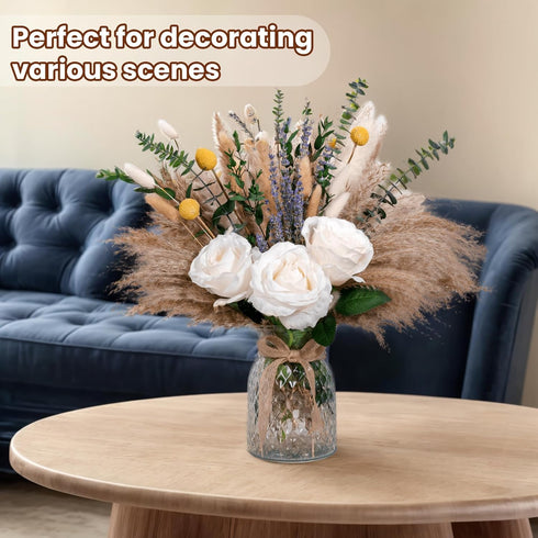 RoseTalk Faux Flower Arrangement with Vase, Center Pieces Decoration for Table, Pampas Grass Floral Dcor, Thanksgiving