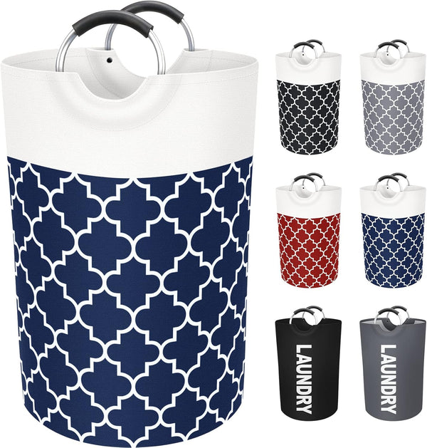 Large Laundry Basket, Collapsible Tall Hamper Bag with Handles, Waterproof Storage for College Dorm, Family (Blue) 75L