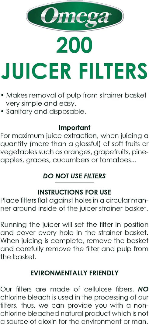 Pack 1000 9000 500, 200-Pack Omega FILTER Filter for Omega Juicers Models