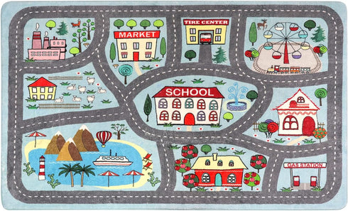 LIVEBOX Kids Rug 3'x5' Car Rug Play Mat for Playing Cars, City Life Educational Carpet for Children