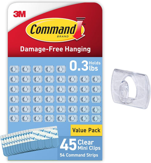 Command Clear Indoor Mini Light Clips Value Pack, 45 Clips, 54 Strips,