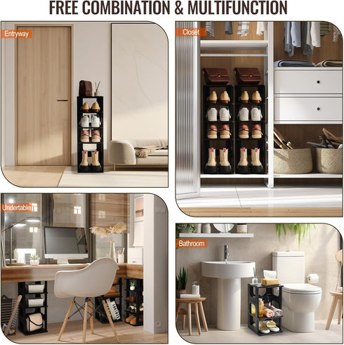 5-Tier Closet, TRZZ Small Shoe Rack, Vertical Narrow Stackable Organizer with Removable Partition, Efficient Shoe