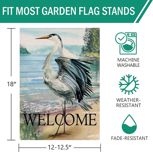 Welcome Spring Summer Seabird Coastal Beach Small Decorative Garden Flag - Blue Heron Yard Bird 12x18