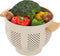 Metal Colander with Wood Handle, 5.5 Quart Powder Coated Steel Kitchen Strainer, Stable Base, Sand Yellow