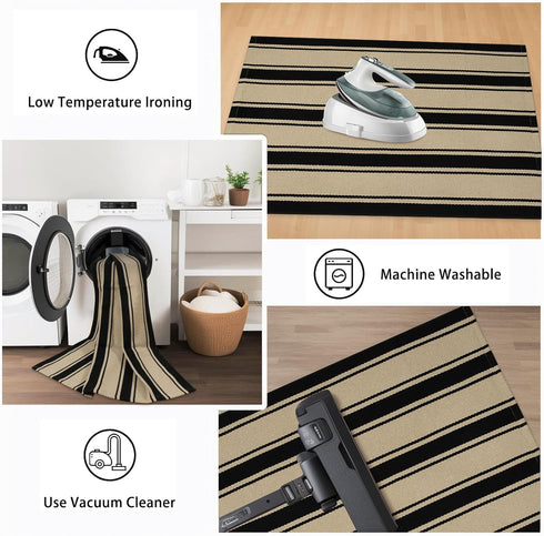 Striped Outdoor Rug 3'x5', Cotton Hand Woven Washable Reversible Layered Door Mat for Entryway Home
