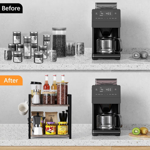 Countertop Countertop, 2 Counter Kitchen Organizer, Coffee Bar Station Organizer for Tiers Kitchen Shelf, Wooden Spice
