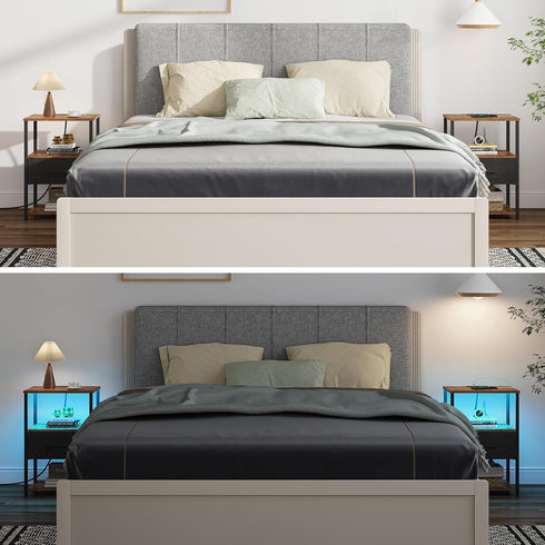 TB01BB069L TUTOTAK LED Nightstand, Night Stand with Charging Station, End Table, Bedside Table with Fabric Drawer