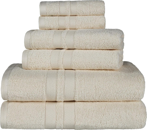 Superior Ultra-Soft 6-Piece Cotton Towel Set, Includes 2 Bath Towels, 2 Hand