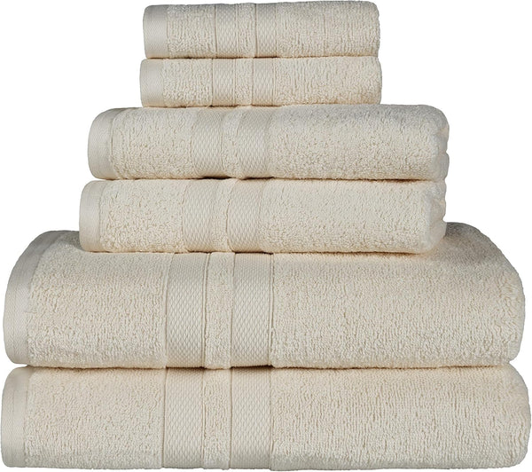 Superior Ultra-Soft 6-Piece Cotton Towel Set, Includes 2 Bath Towels, 2 Hand