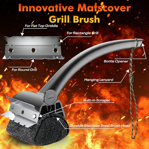 BBQ Grill Brush Bristle Free - Grill Cleaner Brush with Replaceable Heads for Cast Iron/Stainless Steel