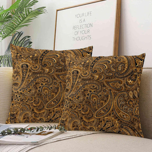 Pretty Brown Beige and Black Floral Paisley Decorative Throw Pillow Cover, 20X20 Inch Polyester Cushion Case