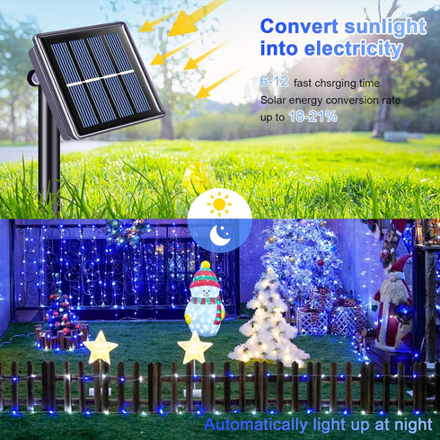 JMEXSUSS 200 LED Solar Rope Lights for Christmas Decor - 72ft IP65 Outdoor Waterproof with 8 Modes, Blue and White
