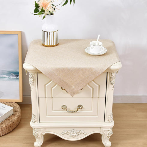 Wolkemer 2 Pack Faux Linen Small Square Tablecloth Heavy Duty Fabric Nightstand