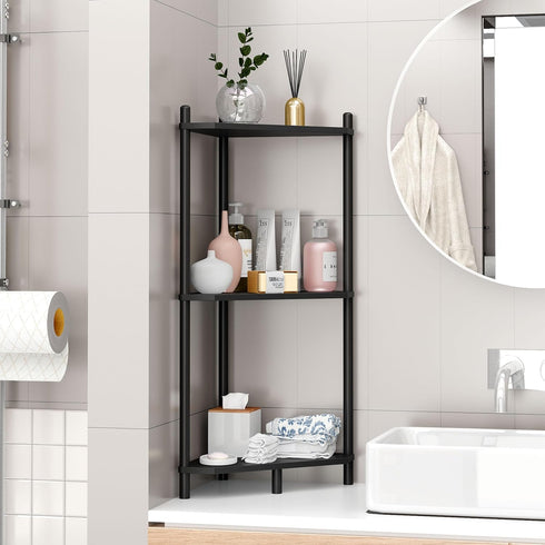 Wisuce Essentials 3 3 Corner Shelf Stand - Tier Bamboo Small Corner Bookshelf for Office Kitchen Bedroom Plant Stand
