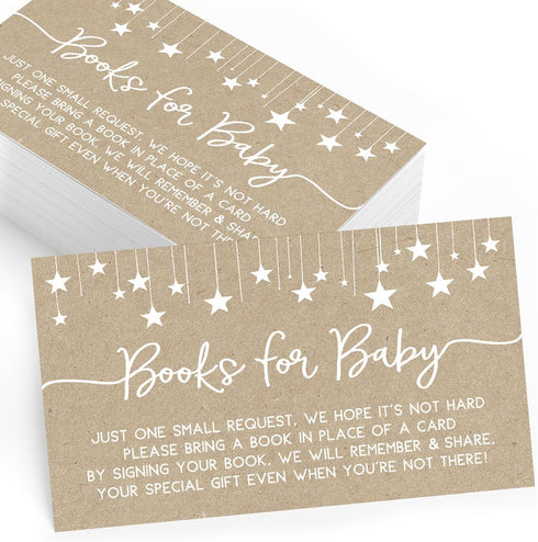 Printed Party Baby Shower Bring a Book Insert Cards, Rustic Kraft, Set of 25