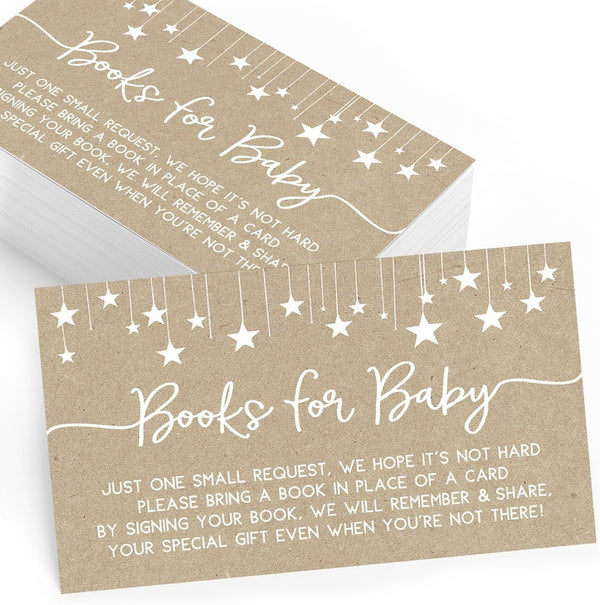 Printed Party Baby Shower Bring a Book Insert Cards, Rustic Kraft, Set of 25