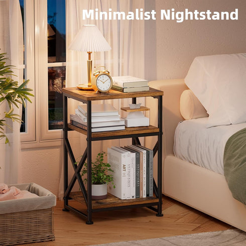 3 Simple Trending Side Table, End Table Living Room, Bedside Table for Sofa Couch, Nightstand with Tiers Open Shelves