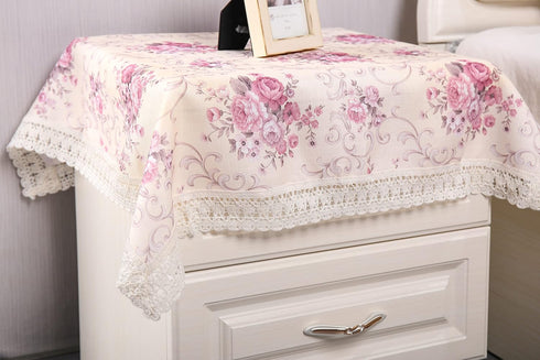 Country 24x24 inch Cotton Farmhouse Tablecloth,Flower Farmhouse Bedside Cover,Nightstand Table Cover, Style Table