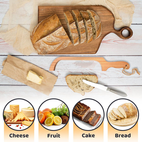 Bread Slicer for Homemade Bread, 16" Wooden Sourdough Bread Knife with Bow Design, Premium Stainless Steel Serrated Saw