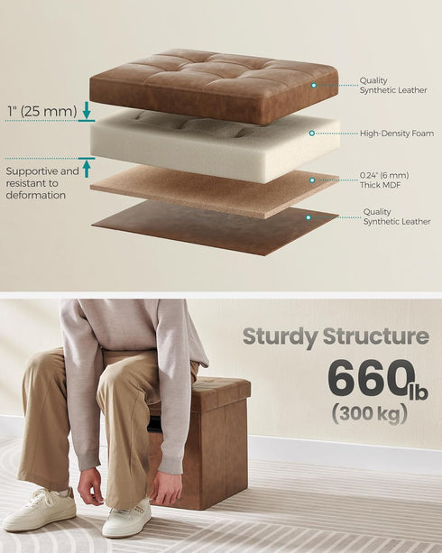 15 Inches 660 lb, ULSF030K01 SONGMICS Mazie Collection - Ottoman with Storage, Footstool, Storage Ottoman with Metal