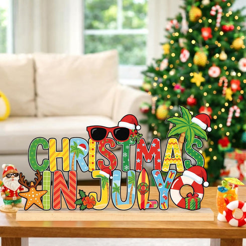 Summer Roowest Metal Christmas in July Sign Tabletop Decor Christmas Table Centerpiece Tropical Tiered Tray Decoration