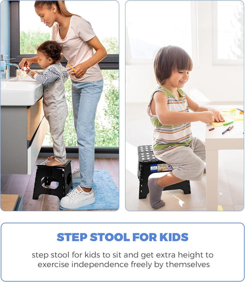 11 Inch 300lbs 1PC ACKO Folding Step Stool Foldable Step Stools for Kids, Foot Stool Black Plastic Step Stool