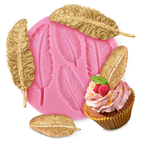 Pink Silicone Feather Candy Molds for Clay Crafting, Fondant, Chocolate & Cake Decorating