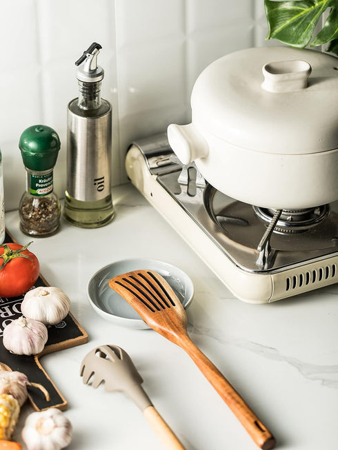 Ceramic Spoon Rest for Kitchen Counter, Cooking Utensil Holder with Drip Tray for Ladles, Tongs, Spatula