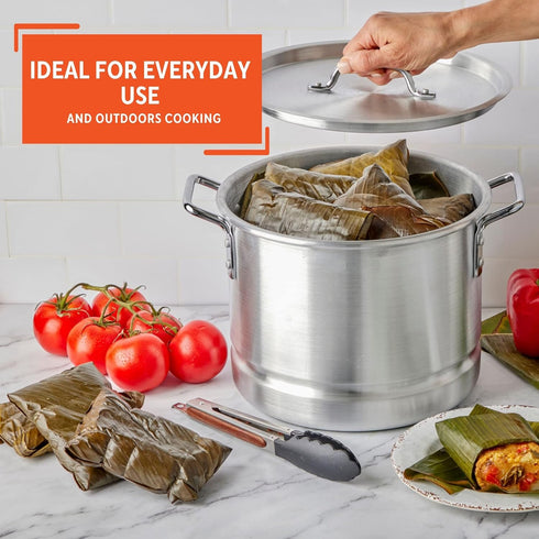 IMUSA Aluminum Steamer with Rack, 24 Qt, Silver