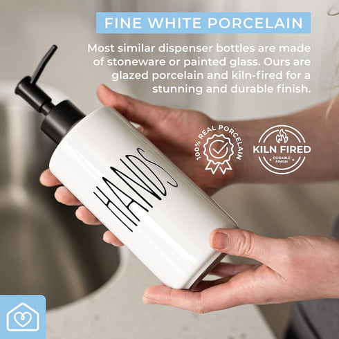16oz Heartland Home Porcelain Empty Liquid Dispenser Bottle for Hands. Hand Soap Dispenser for Bathroom, Hand Lotion